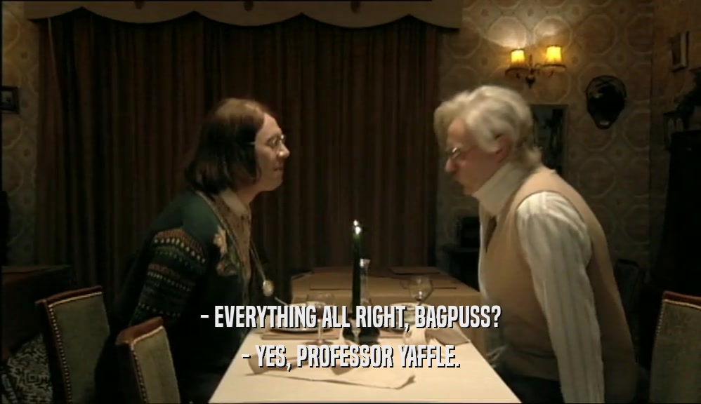 - EVERYTHING ALL RIGHT, BAGPUSS? - YES, PROFESSOR YAFFLE. 