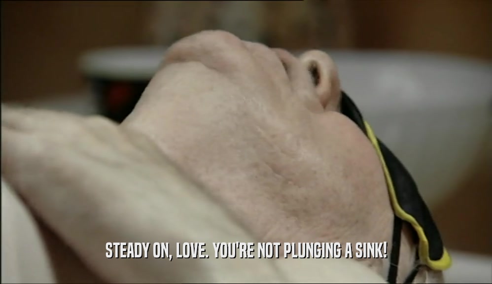 STEADY ON, LOVE. YOU'RE NOT PLUNGING A SINK!  