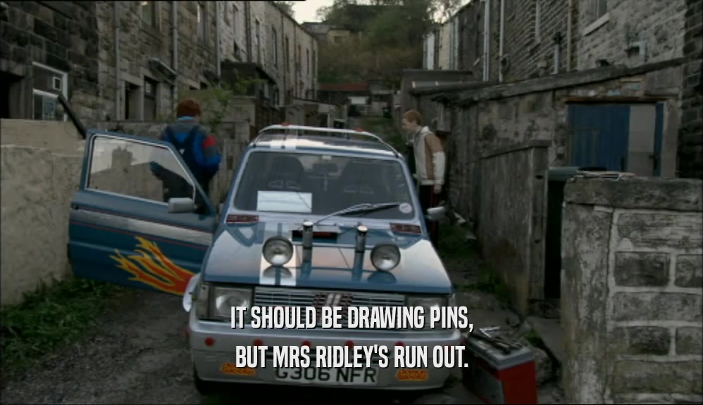 IT SHOULD BE DRAWING PINS, BUT MRS RIDLEY'S RUN OUT. 