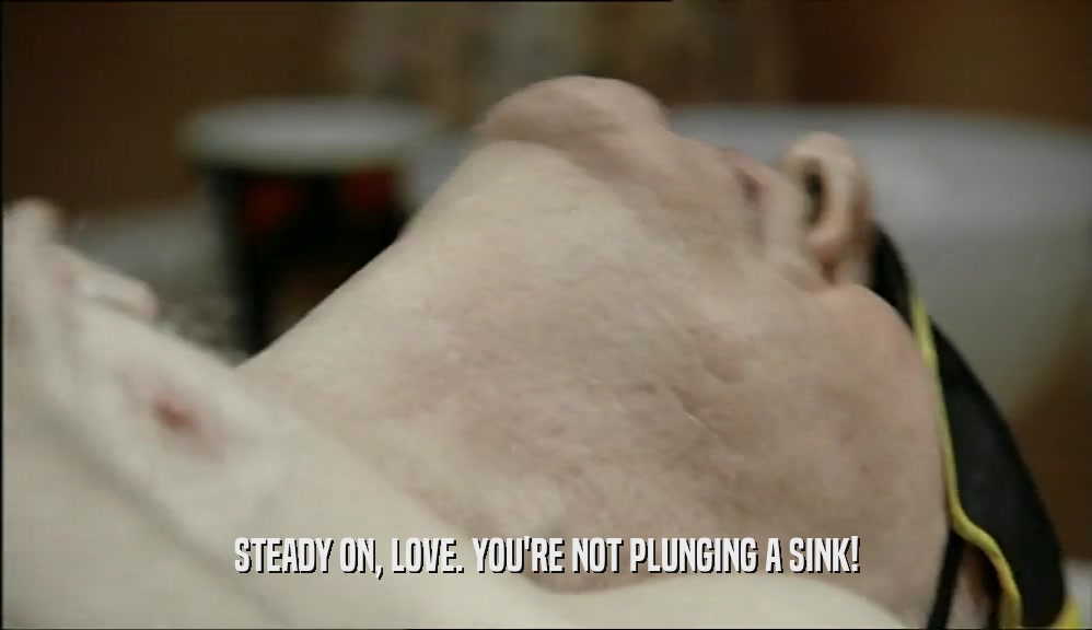 STEADY ON, LOVE. YOU'RE NOT PLUNGING A SINK!  