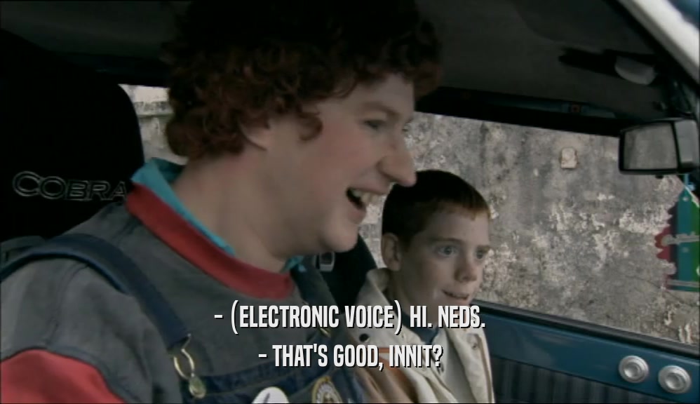 - (ELECTRONIC VOICE) HI. NEDS. - THAT'S GOOD, INNIT? 