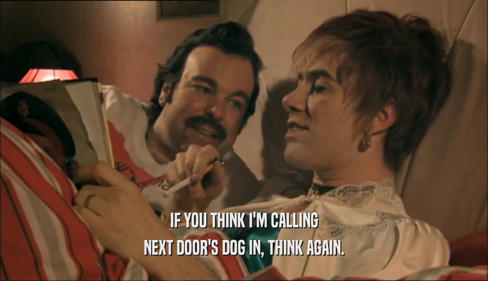 IF YOU THINK I'M CALLING NEXT DOOR'S DOG IN, THINK AGAIN. 