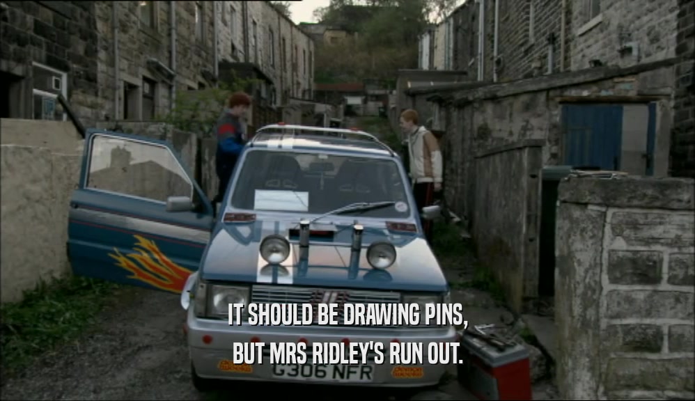 IT SHOULD BE DRAWING PINS, BUT MRS RIDLEY'S RUN OUT. 