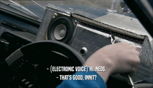 - (ELECTRONIC VOICE) HI. NEDS. - THAT'S GOOD, INNIT? 