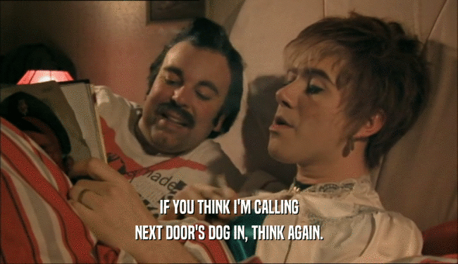 IF YOU THINK I'M CALLING NEXT DOOR'S DOG IN, THINK AGAIN. 