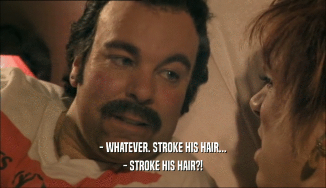 - WHATEVER. STROKE HIS HAIR...
 - STROKE HIS HAIR?!
 