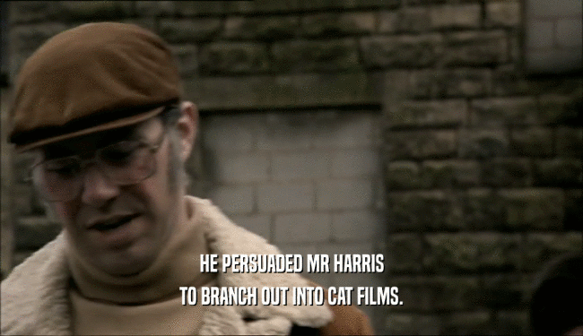 HE PERSUADED MR HARRIS TO BRANCH OUT INTO CAT FILMS. 
