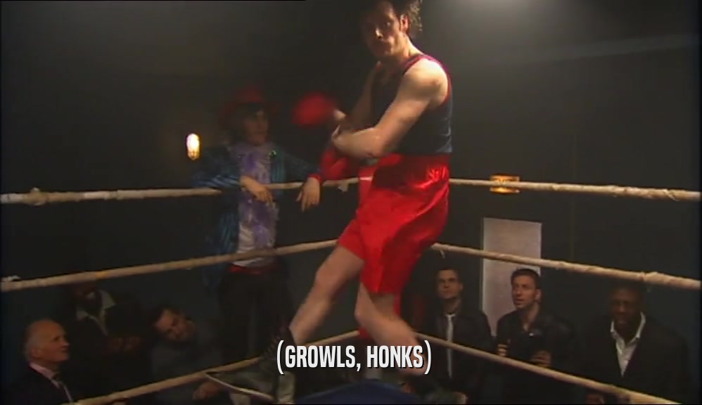 (GROWLS, HONKS)  