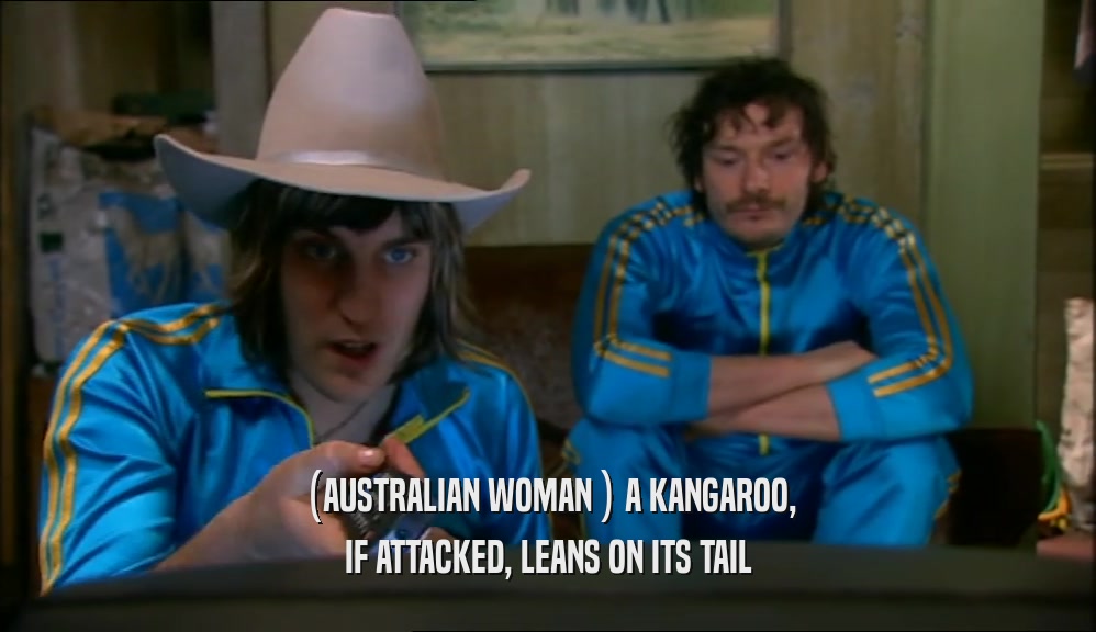 (AUSTRALIAN WOMAN ) A KANGAROO, IF ATTACKED, LEANS ON ITS TAIL 