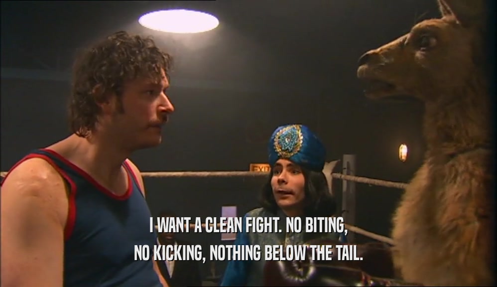 I WANT A CLEAN FIGHT. NO BITING, NO KICKING, NOTHING BELOW THE TAIL. 