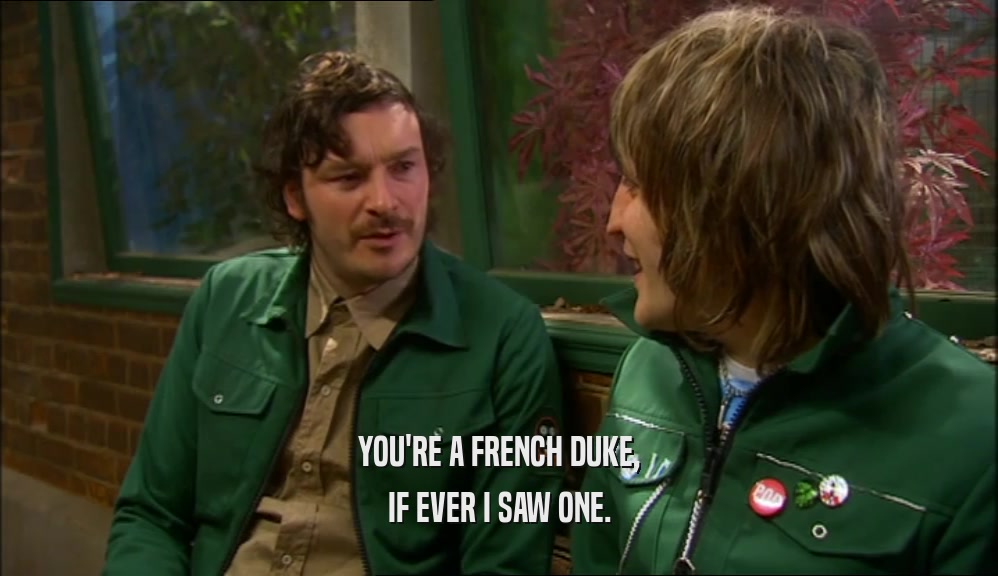 YOU'RE A FRENCH DUKE,
 IF EVER I SAW ONE.
 