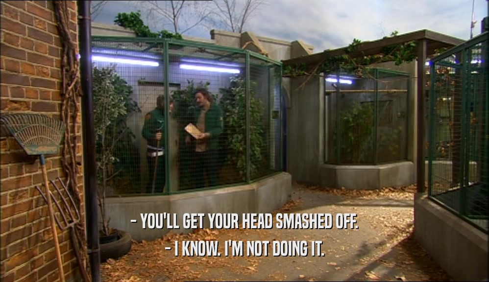 - YOU'LL GET YOUR HEAD SMASHED OFF. - I KNOW. I'M NOT DOING IT. 