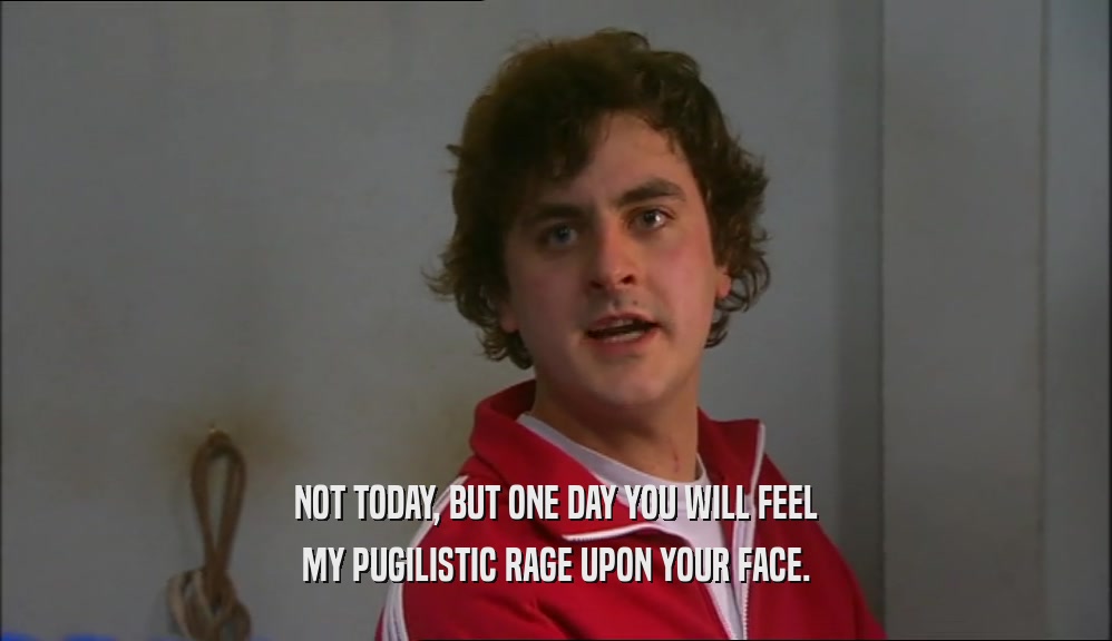 NOT TODAY, BUT ONE DAY YOU WILL FEEL MY PUGILISTIC RAGE UPON YOUR FACE. 
