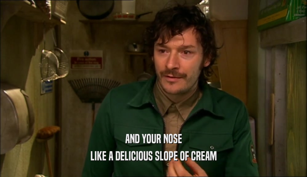 AND YOUR NOSE
 LIKE A DELICIOUS SLOPE OF CREAM
 