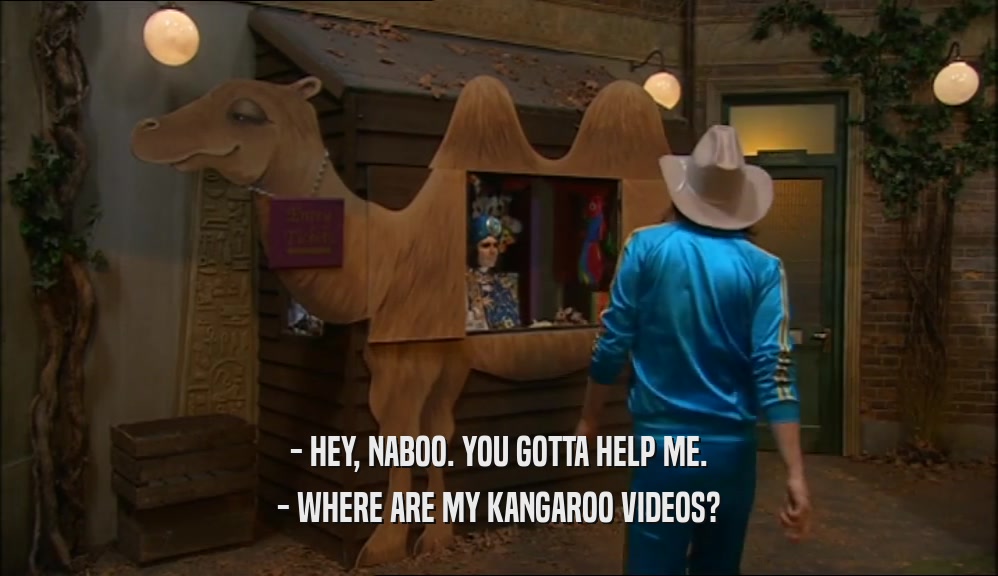 - HEY, NABOO. YOU GOTTA HELP ME.
 - WHERE ARE MY KANGAROO VIDEOS?
 