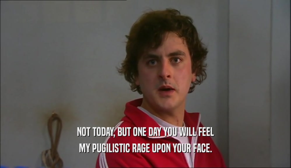 NOT TODAY, BUT ONE DAY YOU WILL FEEL MY PUGILISTIC RAGE UPON YOUR FACE. 