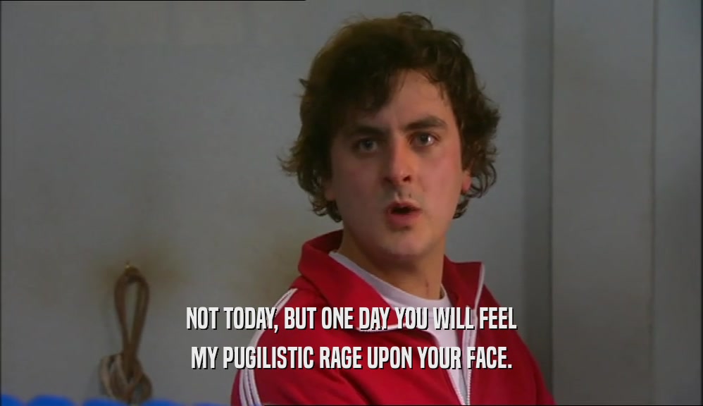 NOT TODAY, BUT ONE DAY YOU WILL FEEL MY PUGILISTIC RAGE UPON YOUR FACE. 