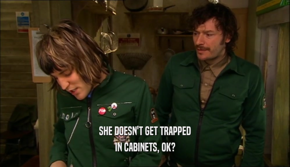 SHE DOESN'T GET TRAPPED IN CABINETS, OK? 