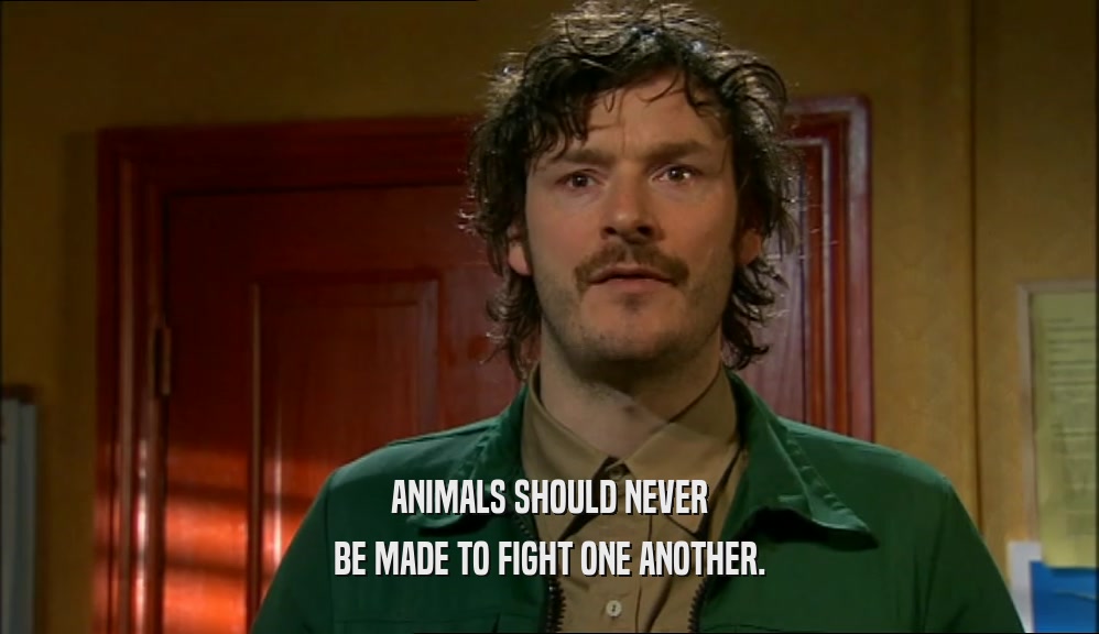 ANIMALS SHOULD NEVER
 BE MADE TO FIGHT ONE ANOTHER.
 