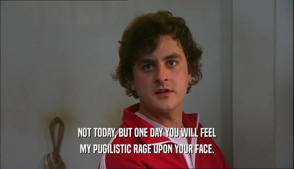NOT TODAY, BUT ONE DAY YOU WILL FEEL MY PUGILISTIC RAGE UPON YOUR FACE. 