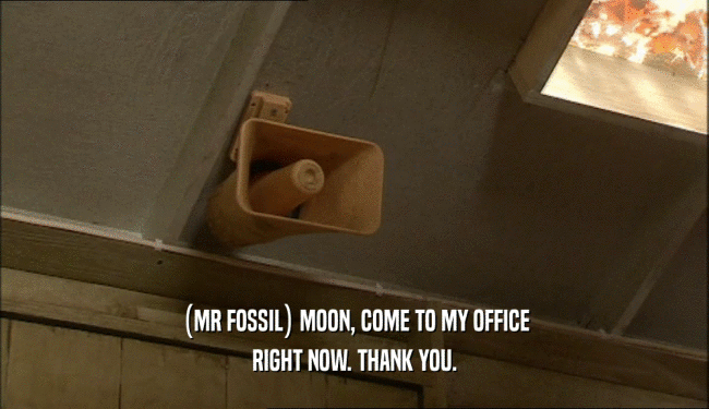 (MR FOSSIL) MOON, COME TO MY OFFICE
 RIGHT NOW. THANK YOU.
 