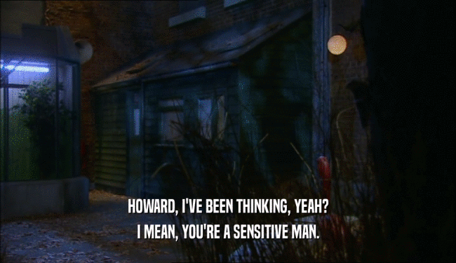 HOWARD, I'VE BEEN THINKING, YEAH? I MEAN, YOU'RE A SENSITIVE MAN. 