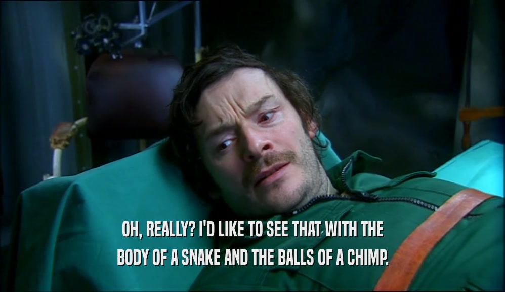 OH, REALLY? I'D LIKE TO SEE THAT WITH THE BODY OF A SNAKE AND THE BALLS OF A CHIMP. 