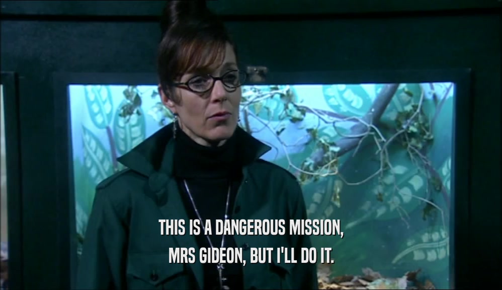 THIS IS A DANGEROUS MISSION,
 MRS GIDEON, BUT I'LL DO IT.
 
