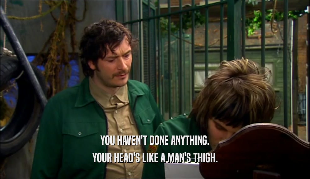 YOU HAVEN'T DONE ANYTHING. YOUR HEAD'S LIKE A MAN'S THIGH. 