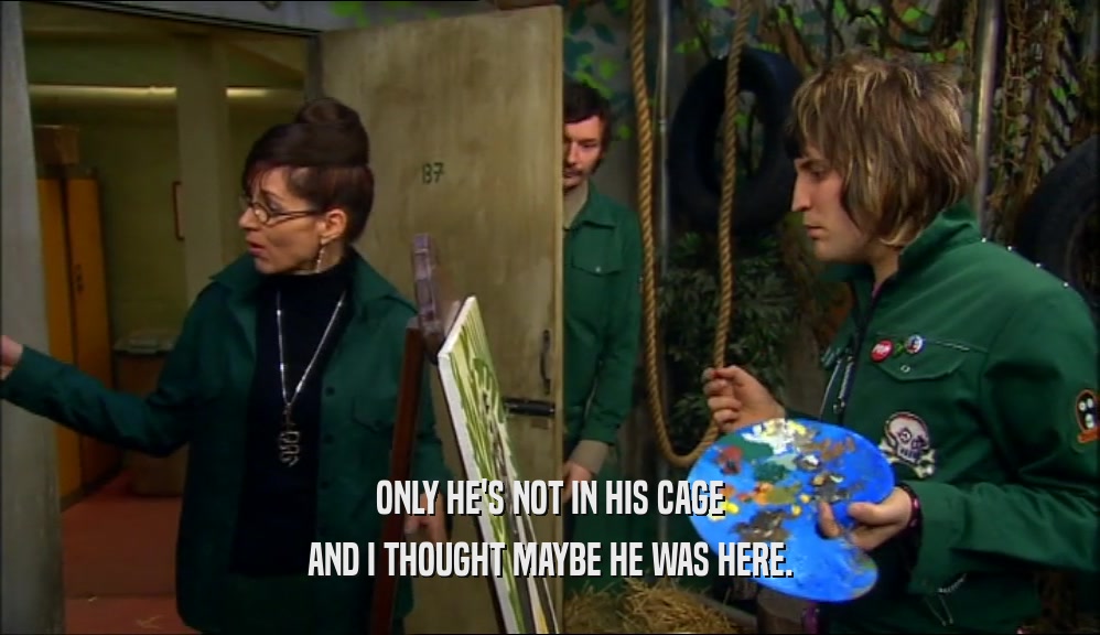 ONLY HE'S NOT IN HIS CAGE AND I THOUGHT MAYBE HE WAS HERE. 