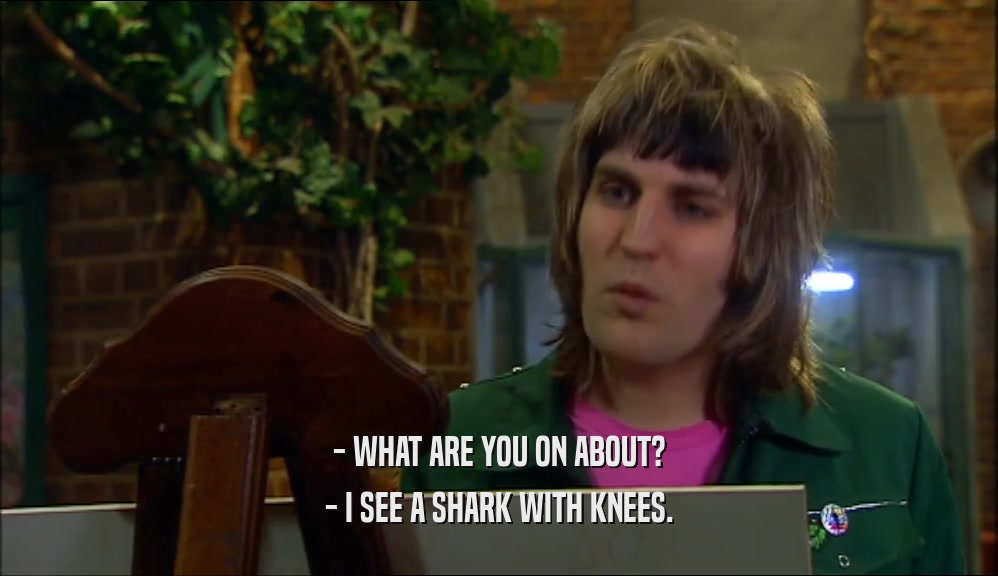 - WHAT ARE YOU ON ABOUT? - I SEE A SHARK WITH KNEES. 