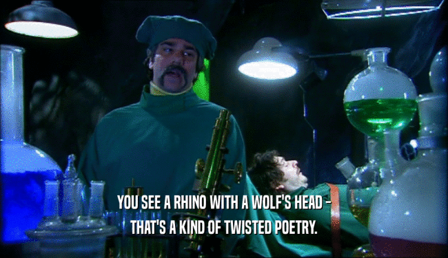 YOU SEE A RHINO WITH A WOLF'S HEAD -
 THAT'S A KIND OF TWISTED POETRY.
 