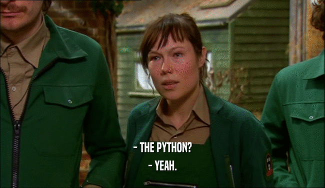 - THE PYTHON?
 - YEAH.
 