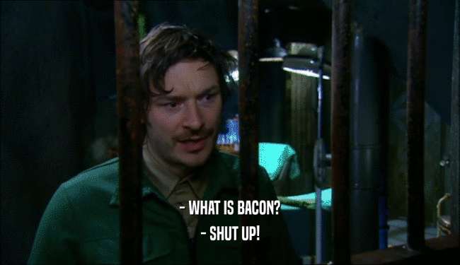 - WHAT IS BACON?
 - SHUT UP!
 