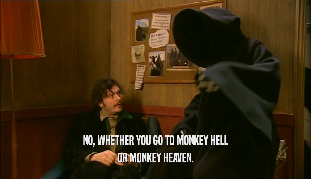 NO, WHETHER YOU GO TO MONKEY HELL
 OR MONKEY HEAVEN.
 