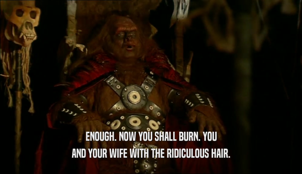 ENOUGH. NOW YOU SHALL BURN. YOU
 AND YOUR WIFE WITH THE RIDICULOUS HAIR.
 