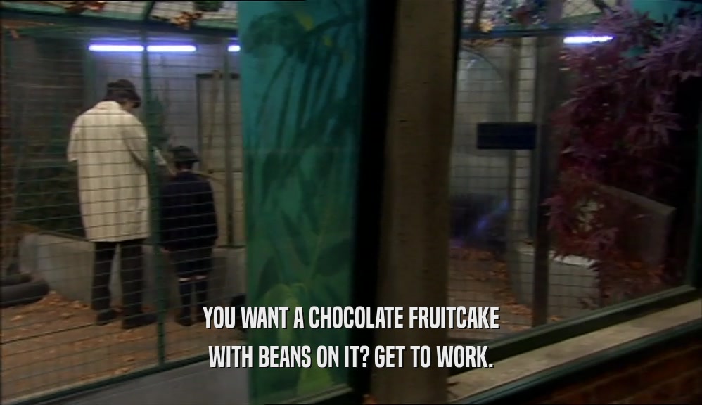 YOU WANT A CHOCOLATE FRUITCAKE WITH BEANS ON IT? GET TO WORK. 