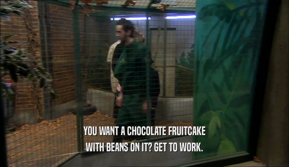YOU WANT A CHOCOLATE FRUITCAKE WITH BEANS ON IT? GET TO WORK. 