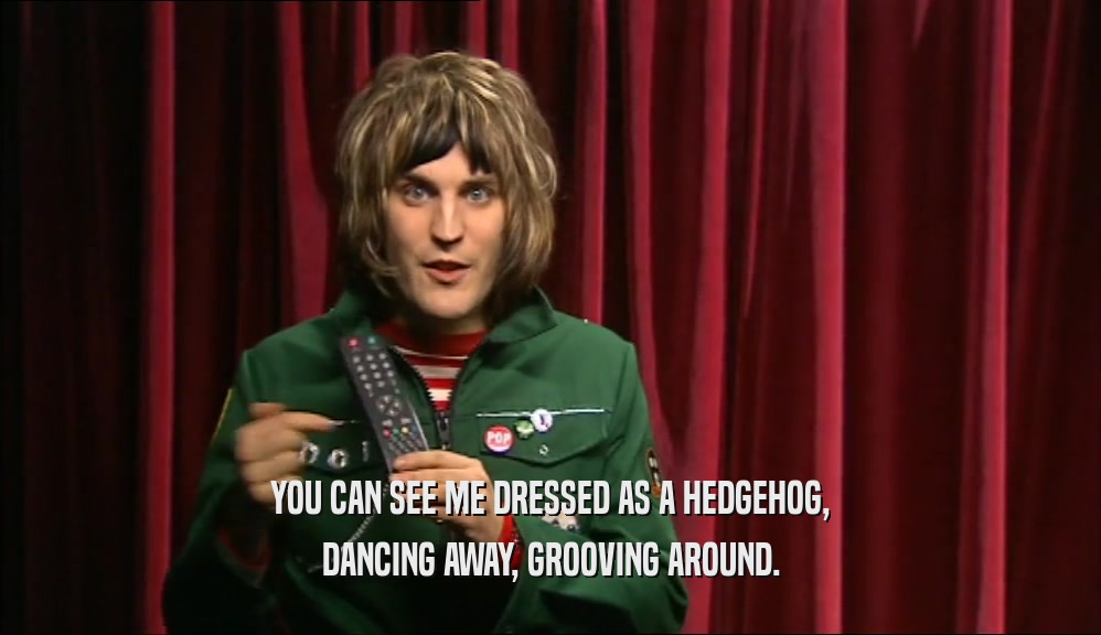 YOU CAN SEE ME DRESSED AS A HEDGEHOG, DANCING AWAY, GROOVING AROUND. 
