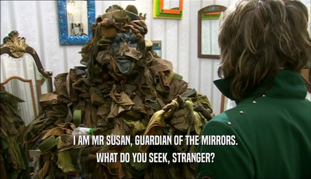 I AM MR SUSAN, GUARDIAN OF THE MIRRORS. WHAT DO YOU SEEK, STRANGER? 