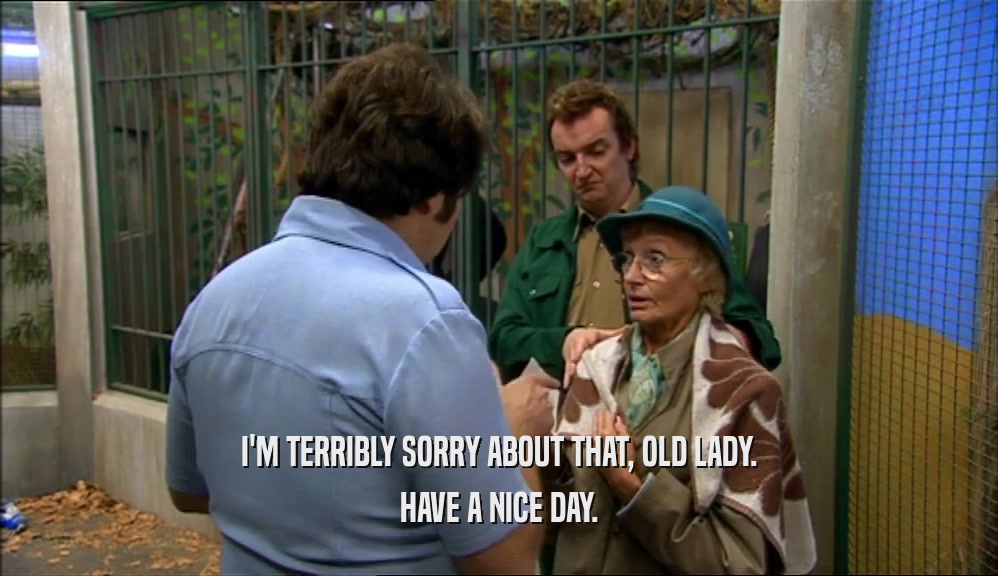 I'M TERRIBLY SORRY ABOUT THAT, OLD LADY. HAVE A NICE DAY. 