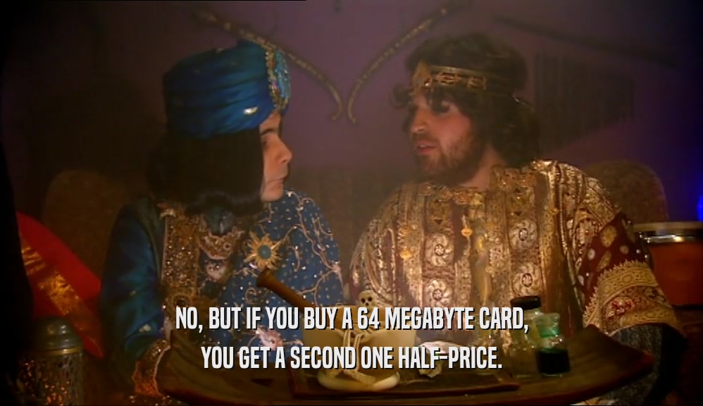 NO, BUT IF YOU BUY A 64 MEGABYTE CARD, YOU GET A SECOND ONE HALF-PRICE. 