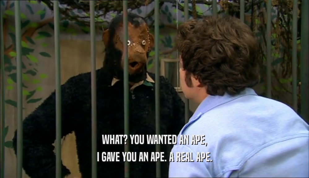 WHAT? YOU WANTED AN APE, I GAVE YOU AN APE. A REAL APE. 