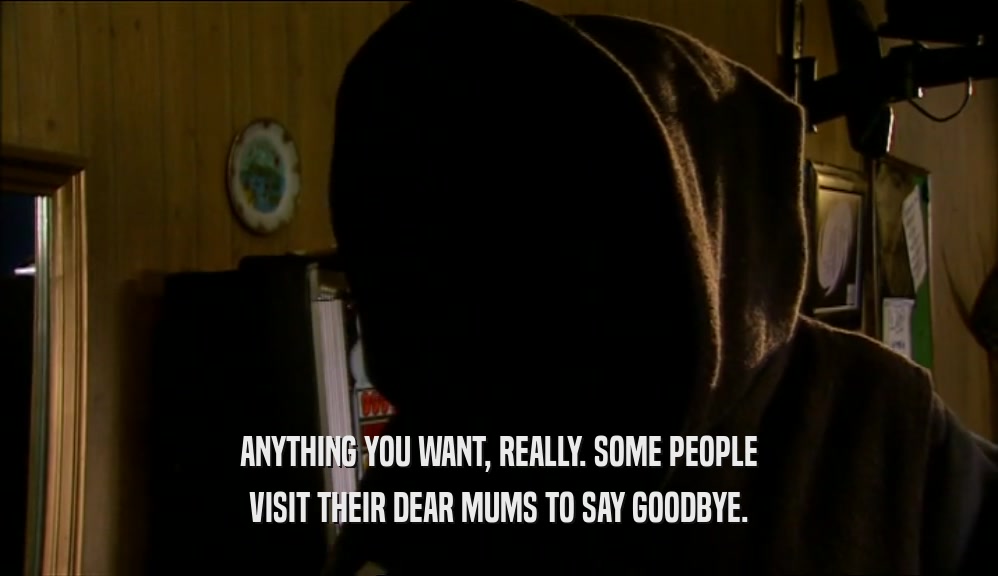 ANYTHING YOU WANT, REALLY. SOME PEOPLE VISIT THEIR DEAR MUMS TO SAY GOODBYE. 