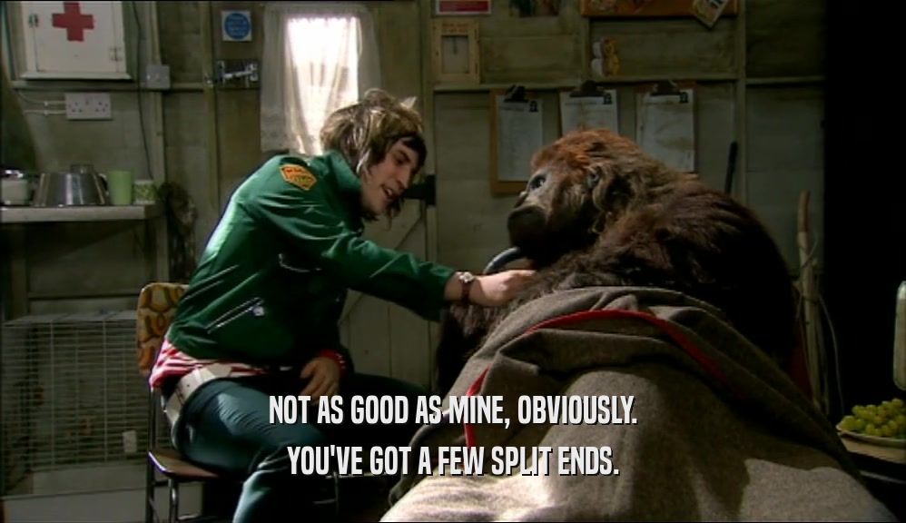 NOT AS GOOD AS MINE, OBVIOUSLY. YOU'VE GOT A FEW SPLIT ENDS. 