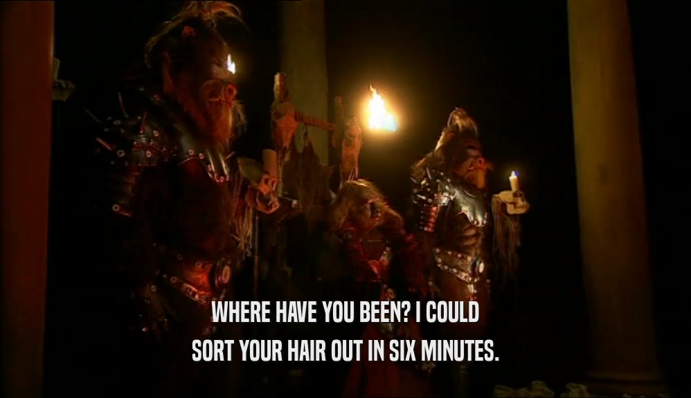 WHERE HAVE YOU BEEN? I COULD SORT YOUR HAIR OUT IN SIX MINUTES. 