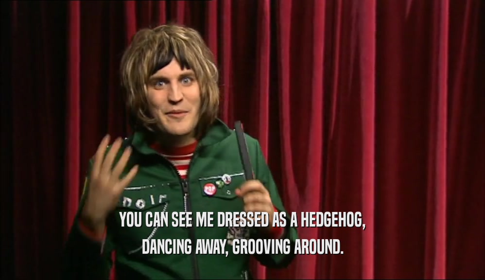 YOU CAN SEE ME DRESSED AS A HEDGEHOG, DANCING AWAY, GROOVING AROUND. 