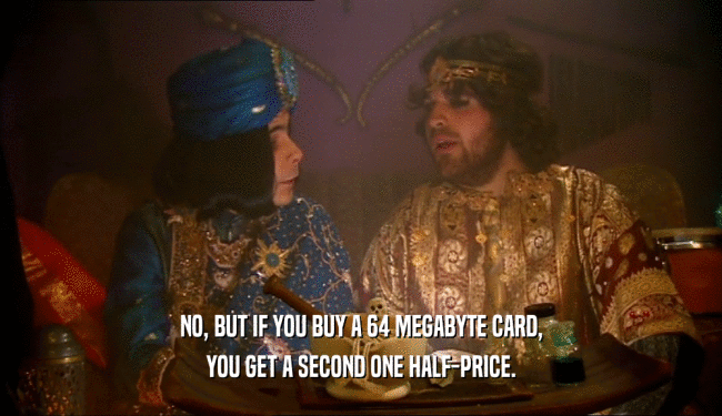 NO, BUT IF YOU BUY A 64 MEGABYTE CARD, YOU GET A SECOND ONE HALF-PRICE. 