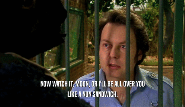 NOW WATCH IT, MOON, OR I'LL BE ALL OVER YOU LIKE A NUN SANDWICH. 