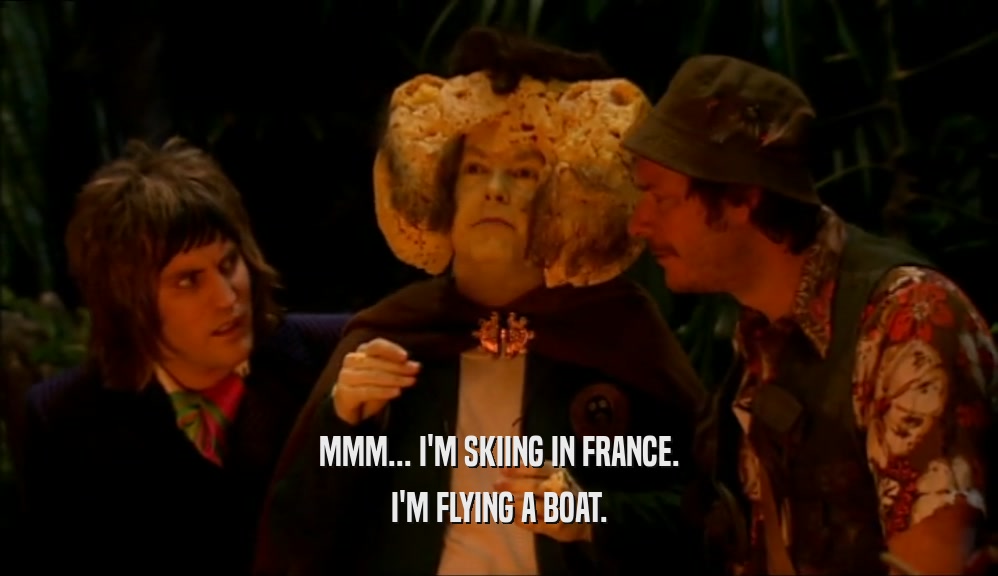 MMM... I'M SKIING IN FRANCE. I'M FLYING A BOAT. 